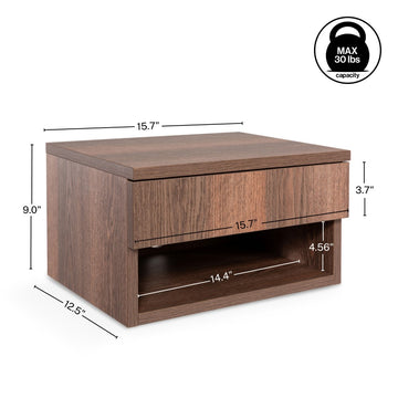 Ettore 15.71" Mid-Century Modern Floating Wall Mounted Nightstand with Soft-Close Drawer and Cable Hole - JONATHAN Y